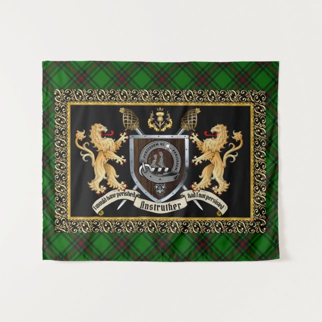 Tapiz Anstruther Clan Badge & Motto con Leones (Anverso (horizontal))