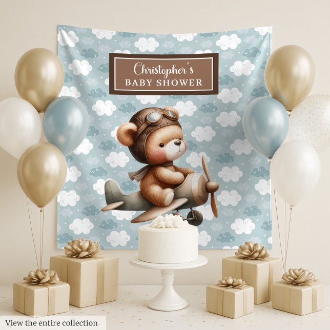 Tapiz Antecedentes Adorables del piloto de ositos de pel (Personalized Teddy Bear Pilot Baby Shower Gift Bag)