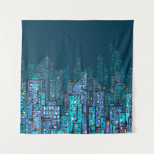 Tapiz Antecedentes del paisaje urbano nocturno. Ilustrac (Anverso)