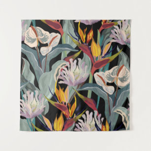 Tapiz Anthurium Strelitzia: Esplendor Vintage tropical.