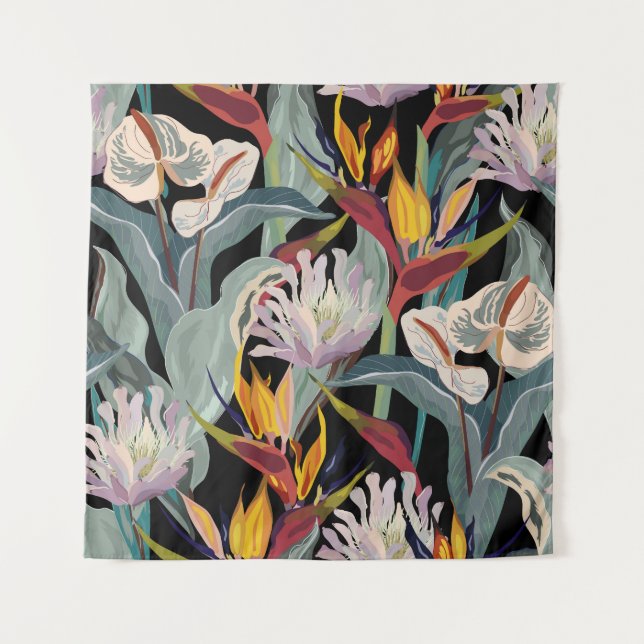 Tapiz Anthurium Strelitzia: Esplendor Vintage tropical. (Anverso)