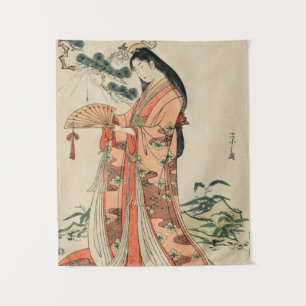 Tapiz Antiguo dibujo de madera japonesa con mujer