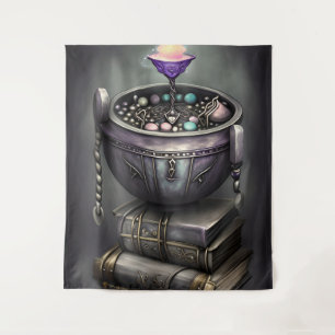 Tapiz Antique Steampunk Cauldron   Pila de libros de tex