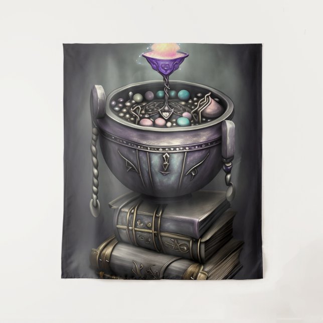 Tapiz Antique Steampunk Cauldron | Pila de libros de tex (Anverso)