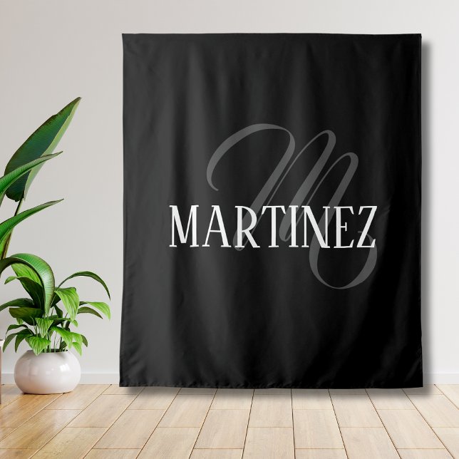 Tapiz Apellido personalizado elegante negro | Nombre (Subido por el creador)