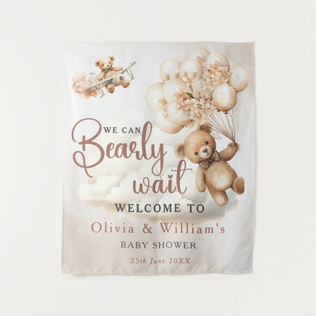 Tapiz Apenas Podemos Esperar Cub Brown Baby Shower (Anverso)