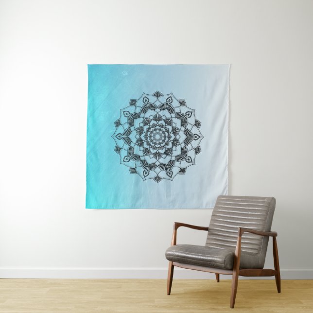 Tapiz Aqua Blue Mandala Wall Art (In situ (horizontal))