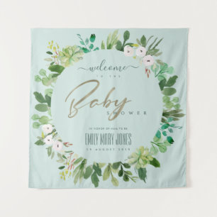 TAPIZ AQUA  FOLIAGE AZUL ACRÉLICA BIENVENIDA BABY SHOWER