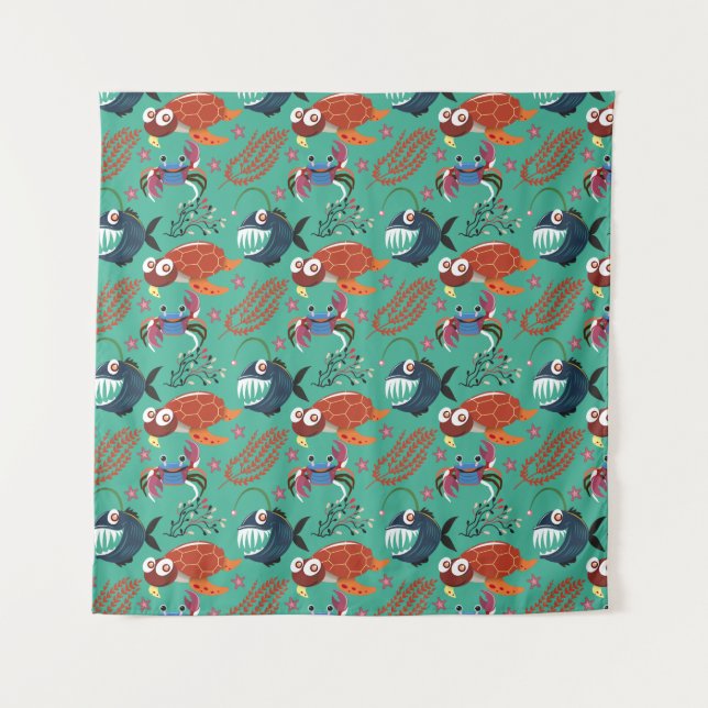 Tapiz Aquatic animals pattern | ocean underwater life 33 (Anverso)