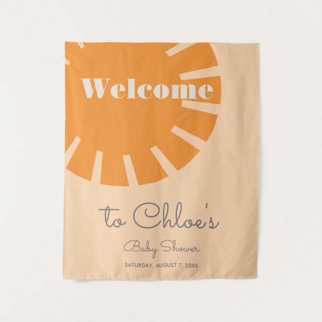 Tapiz Aquí viene el sol Retro Baby Shower (Anverso)