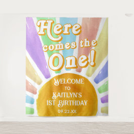 Tapiz ¡Aquí Viene El Uno! Retro Boho Sun 1er cumpleaños