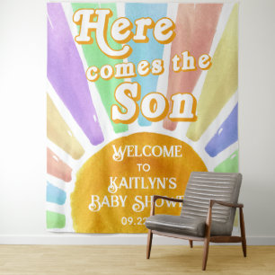 Tapiz Aquí Viene La Bienvenida De Baby Shower De Los Niñ