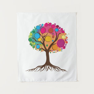 Tapiz Árbol abstracto con raíces y hojas coloridas.
