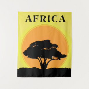 Tapiz Árbol africano de acacia contra atardecer Naranja