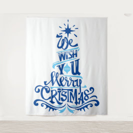 Tapiz Árbol azul de Navidad dice deseos de saludos