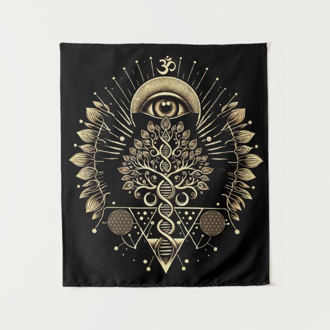 Tapiz Árbol cósmico de la vida - ADN y geometría sagrada (Anverso)