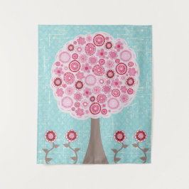 Tapiz Árbol de arte pintado con flores rosadas