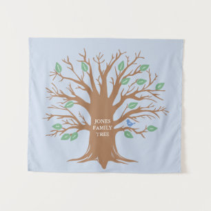 Tapiz Árbol de familia personalizado con hojas y pájaros