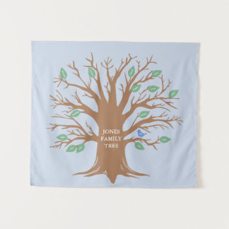 Tapiz Árbol de familia personalizado con hojas y pájaros