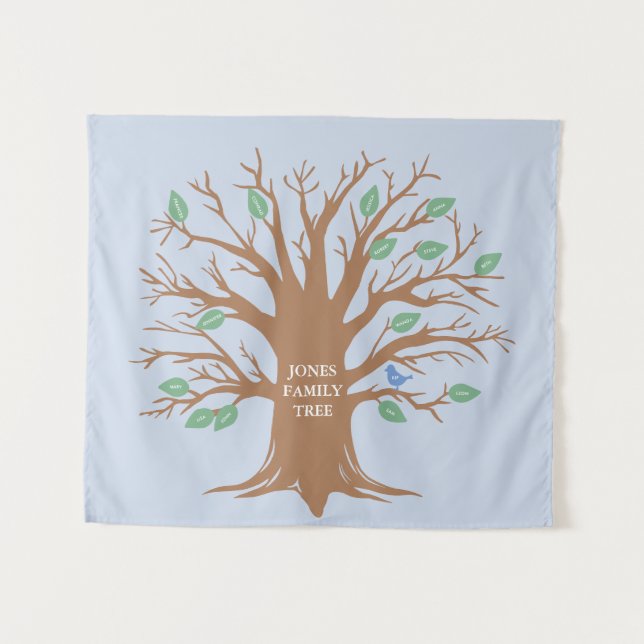 Tapiz Árbol de familia personalizado con hojas y pájaros (Anverso (horizontal))