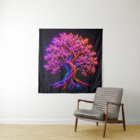 Árbol de flor de cerezo neón vibrante con arte elé