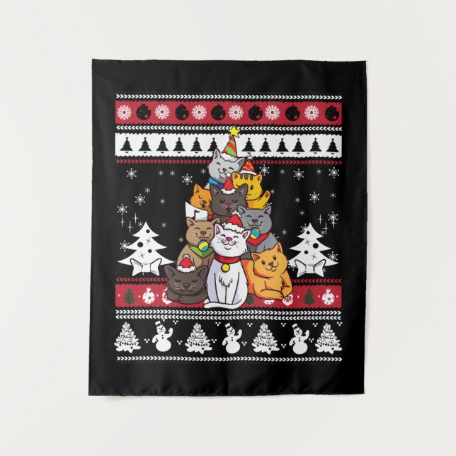 Tapiz Árbol de gatos de navidades (Anverso)