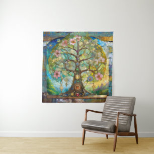 Tapiz Árbol de la Vida Florido de 7 Chakras