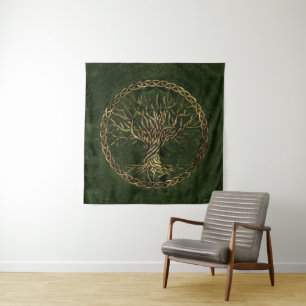 Tapiz Árbol de la vida - Yggdrasil - verde y oro
