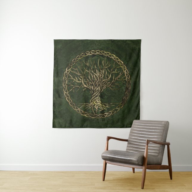 Tapiz Árbol de la vida - Yggdrasil - verde y oro (In situ)