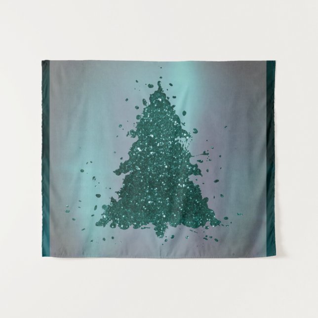 Tapiz Árbol de Navidad Malhumorado | Verde Teal Oscuro d (Anverso (horizontal))