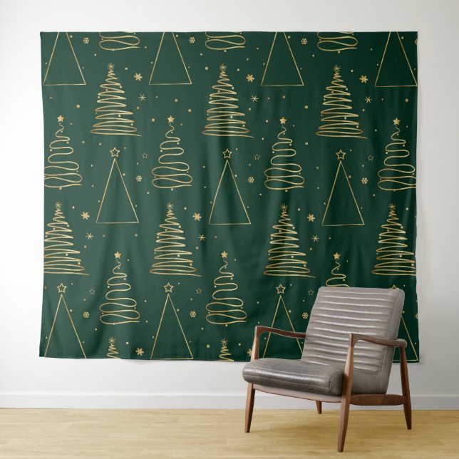 Tapiz Árbol de Navidad mínimo de oro verde (In situ (horizontal))