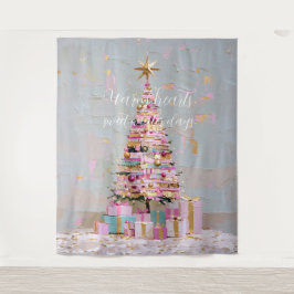 Tapiz Árbol de Navidad rosa y dorado Impasto