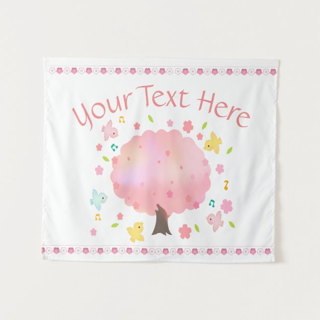 Tapiz Árbol de primavera y Personalizado de pájaros (Anverso (horizontal))