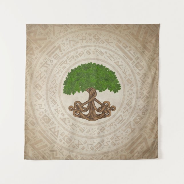 Tapiz Árbol de roble celta de la vida - Yggdrasil (Anverso)
