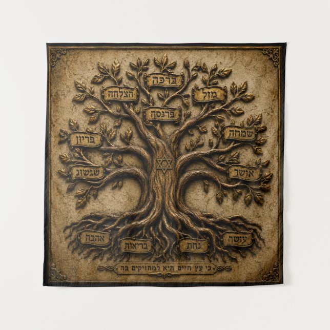 Tapiz Árbol Judío de la Vida Bendiciones Hebreas  (Anverso)