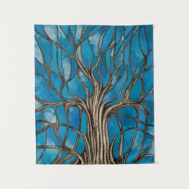 Tapiz Árbol místico de la vida Color azul mosaico (Anverso)