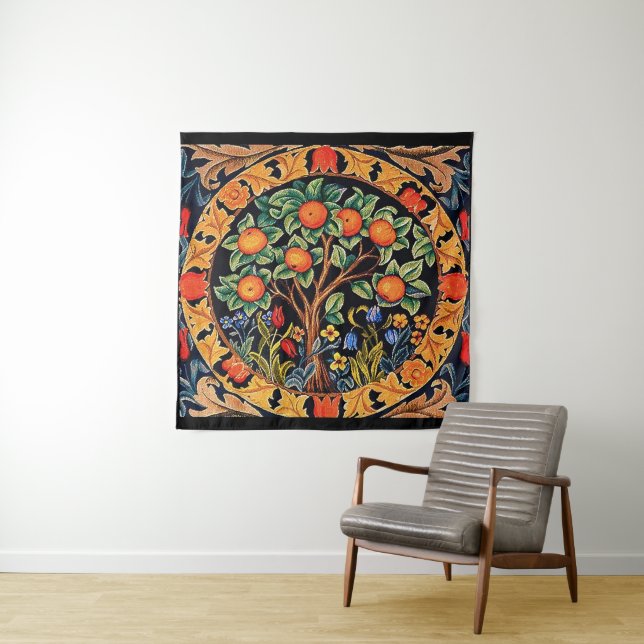 Tapiz ÁRBOL naranja CON HOJAS VERDES, FLORES (In situ (horizontal))