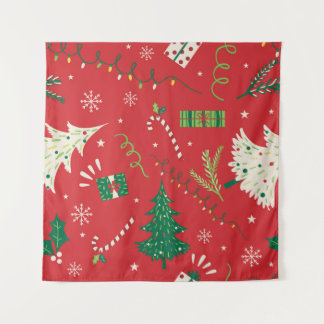 Tapiz Árbol vintage de Navidad: diseño ornamental.