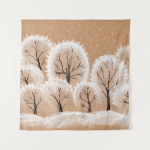 Tapiz Árboles blancos decorativos. Ramas de invierno. Un