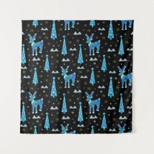 Tapiz Árboles de Navidad, copos de nieve de renos. Ilumi