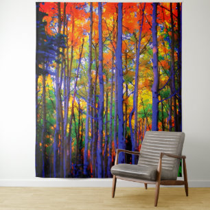 Tapiz Árboles de otoño con troncos azules y hojas anaran