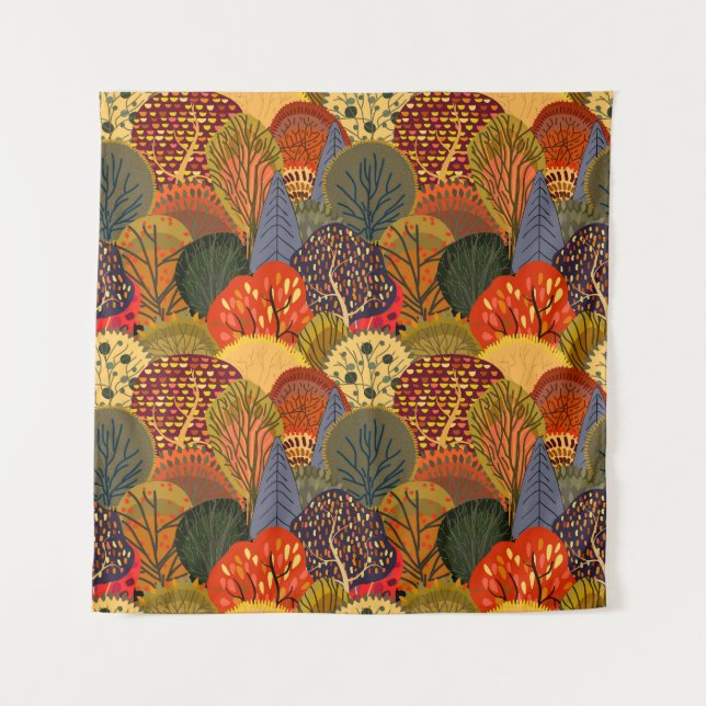 Tapiz Árboles de otoño estilizados, patrones de bosques  (Anverso)