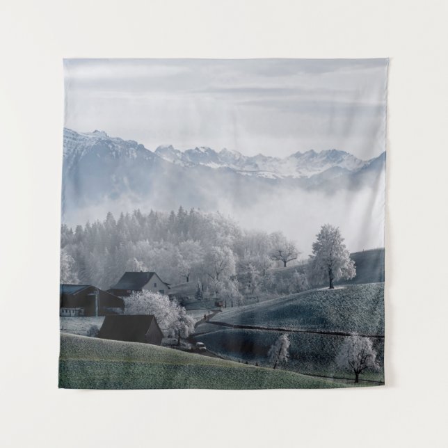 TAPIZ ÁRBOLES JUNTO A LA MONTAÑA DE NIEVE CAPPEADA DURAN (Anverso)