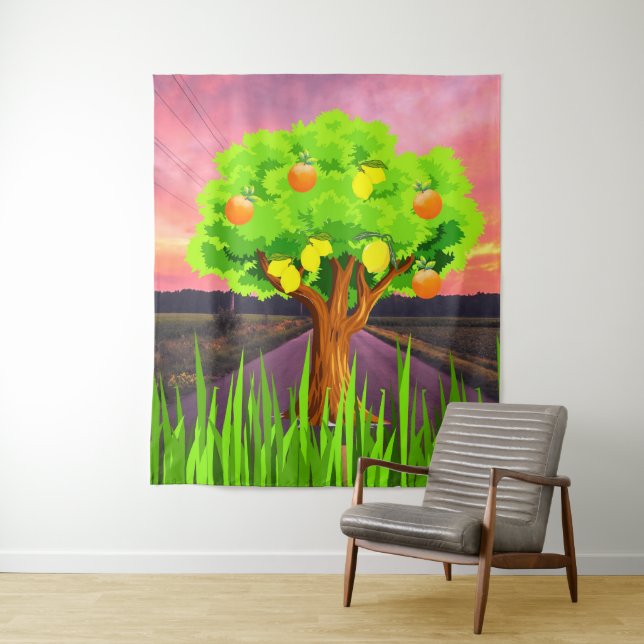 Tapiz Árboles limoneros y Naranjas pintados - Árbol abst (In situ)