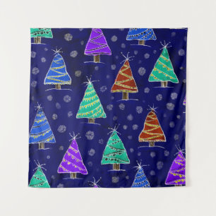 Tapiz Árboles navideños acuarelas: Patrón forestal.