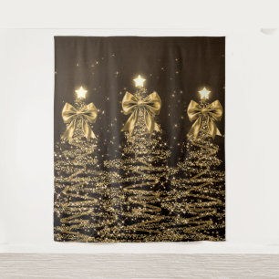 Tapiz Árboles Navideños Brillantes Dorados con Lazo Fals