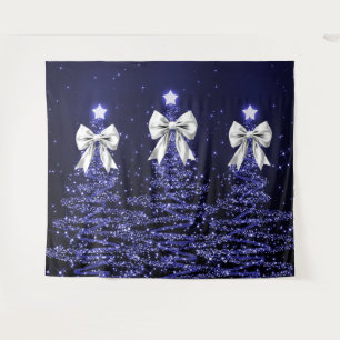 Tapiz Árboles Navideños Brillantes Navy con Arco de Plat