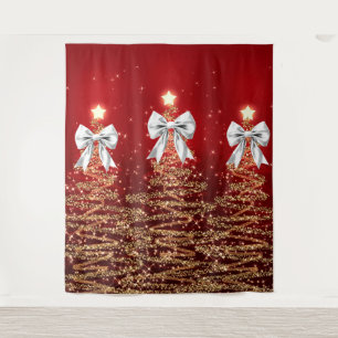 Tapiz Árboles Navideños Brillantes Rojo Dorado Plata con
