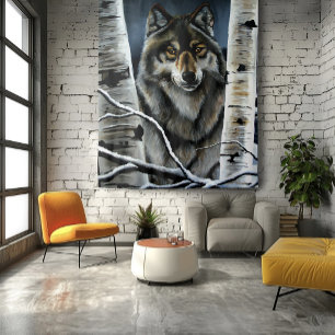 Tapiz Árboles populares del lobo de madera alfa