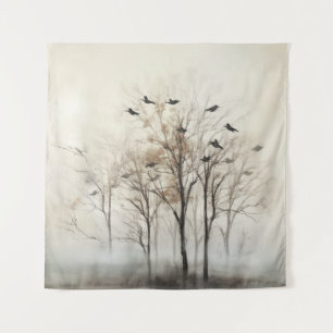 Tapiz Árboles y Pájaros Lienzo Abstracto
